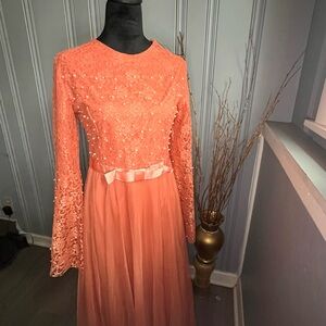 Elegant Orange Lace Women's Dress